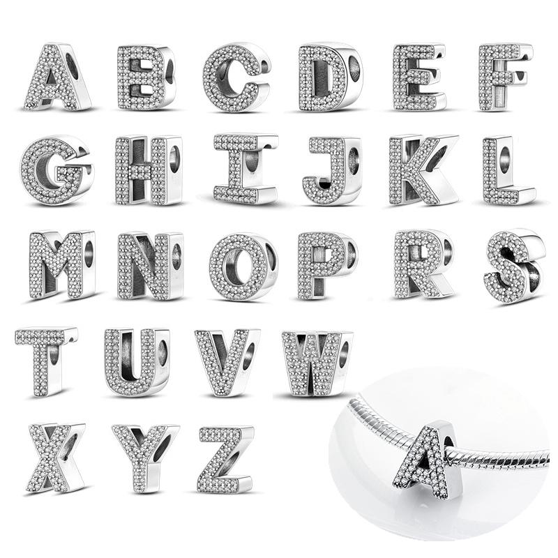Genuine Copper Plated Color Letter Cubic Zircon Charm Bead Elements Suitable For Authentic Bracelet Style For Women Jewelry Creation Original