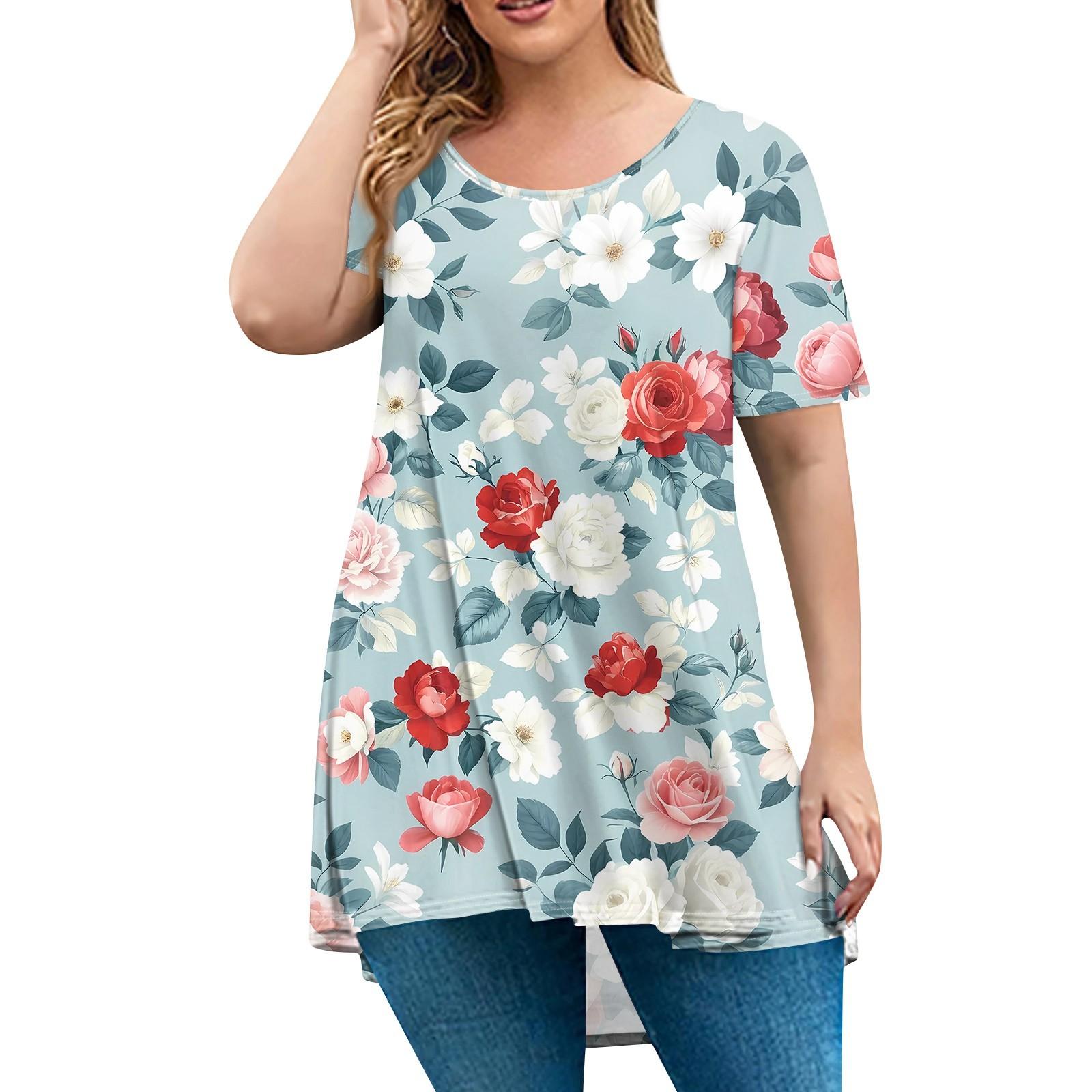 

Женская мода большого размера с круглым вырезом и коротким рукавом, повседневный свободный пуловер с принтом XL розовый