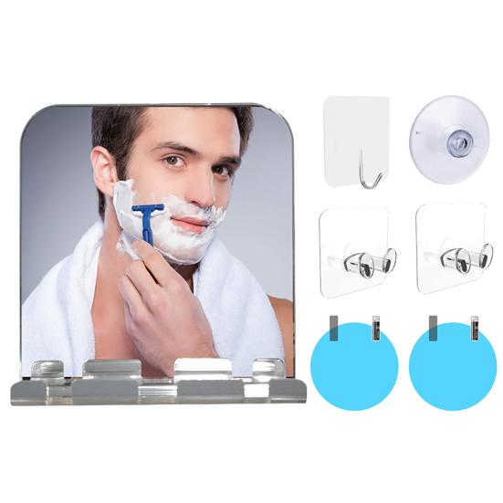 1 Set Shower Mirror with Suction Cup Wall Mounted Acrylic Anti-Fog Shaving Makeup Mirror for Bathroom