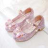 Girls' High Heels Princess Shoes Children's Crystal Showway Performance Shoes Kids Butterfly Leather Shoes Girl Party Shoes