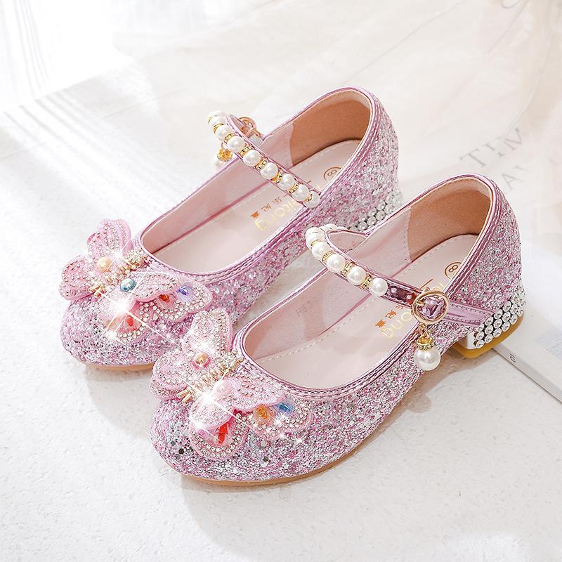 

Girls High Heels Princess Shoes Children s Crystal Showway Performance Shoes Kids Butterfly Leather Shoes Girl Party Shoes 36