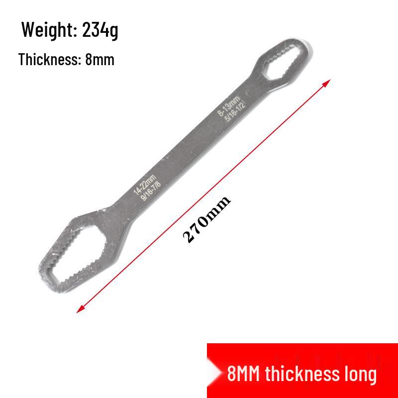 Plum Blossom Double-Ended Adjustable Wrench 8-22mm - Non-slip, Self-tightening, Multifunctional Open-end Tool for Household & Auto Repair