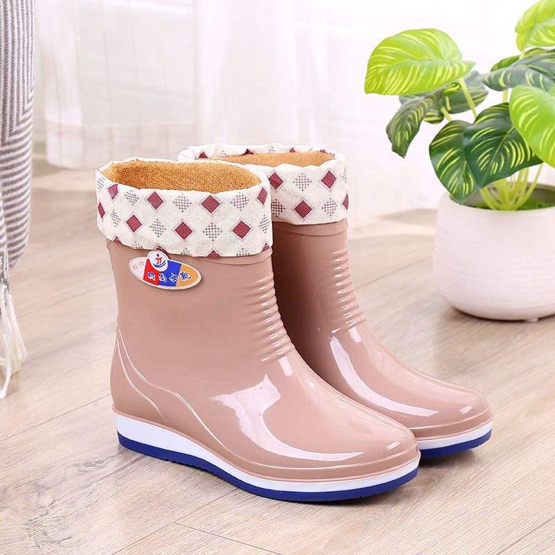 Women's Fleece-Lined Non-Slip Mid-Calf Rain Boots