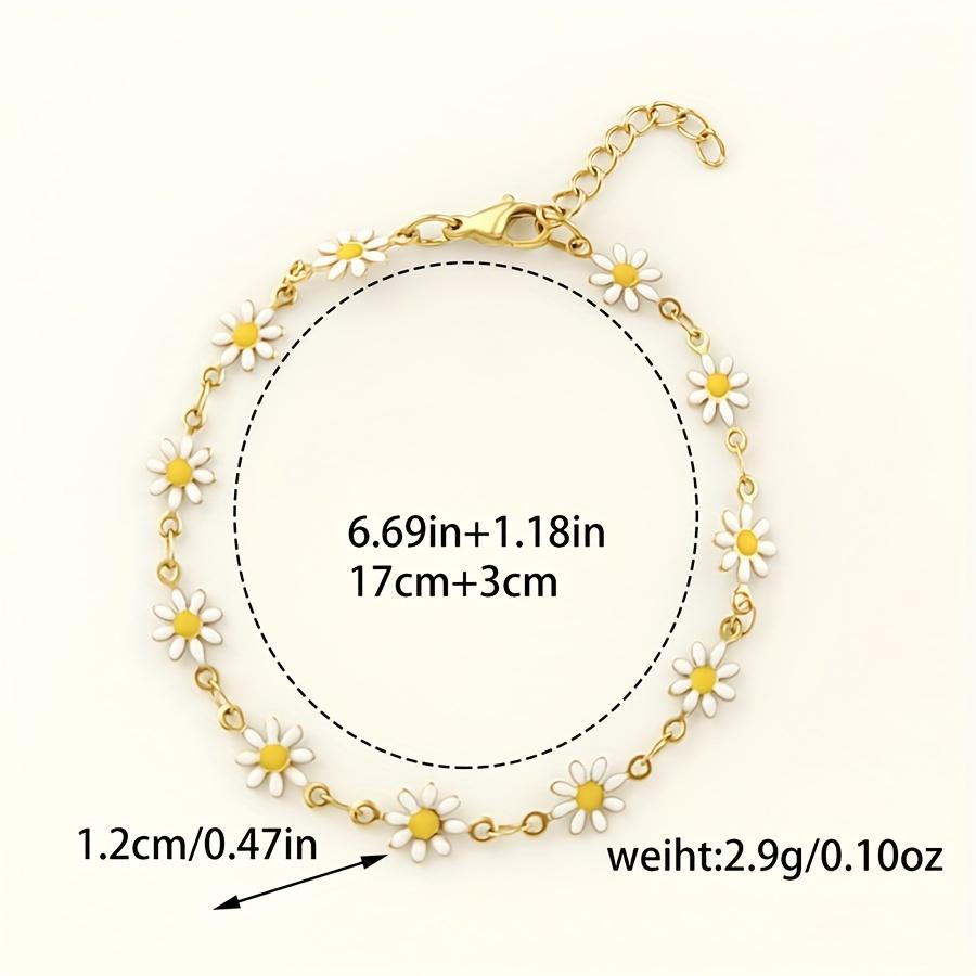 1pc Exquisite Enamel Daisy Flower Stainless Steel Ladies Bracelet Bohemian Style, Vacation Fashion Accessory