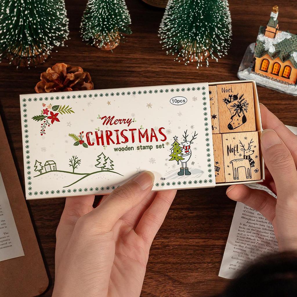 DIY Christmas Wooden Stamp Set for Journal and Diary Decoration