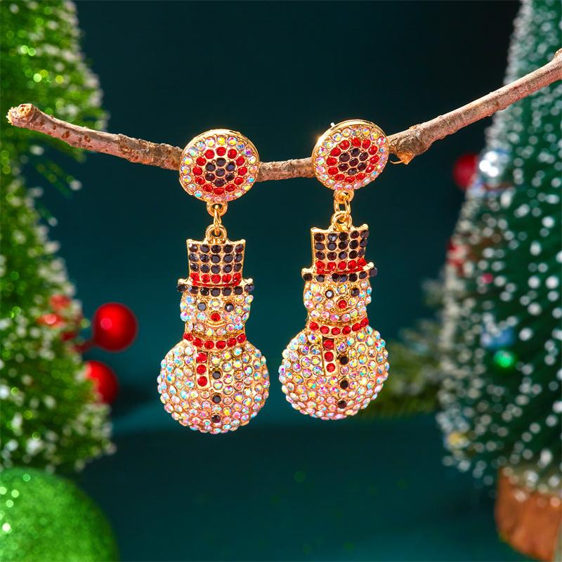 Light Luxury Full Rhinestone Snowman Dangle Earrings for Women Creative Snowflake Santa Claus Earrings Friendship Party Jewelry