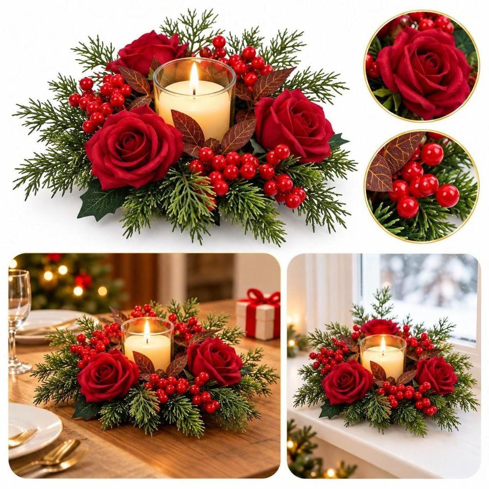 Bow/Flower Christmas Candle Ring Candlestick Wreaths Fireplace Mantel Decor