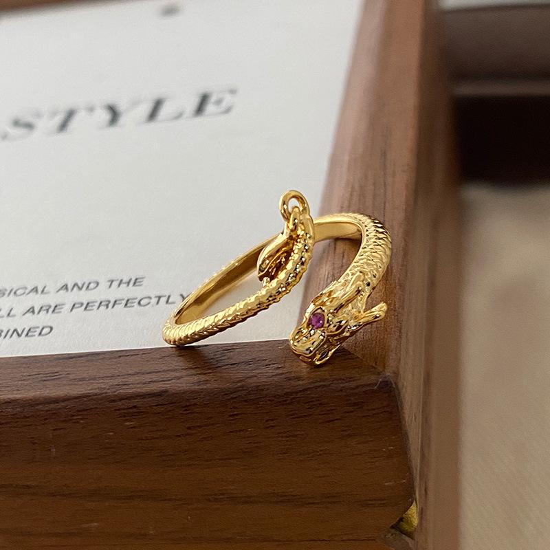 Year of the Dragon Women's Unique High-End Open Ring - Creative Ancient Design
