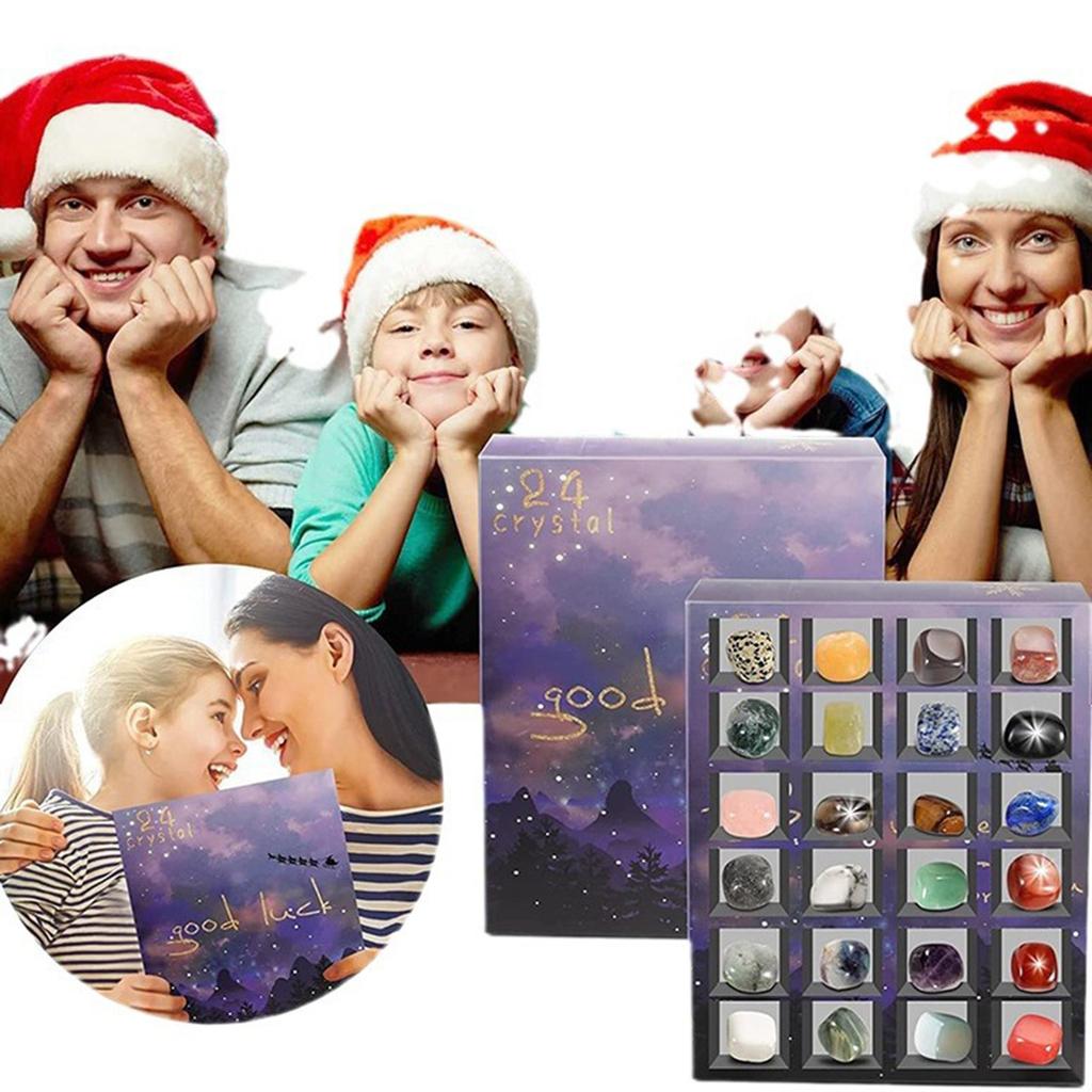 Christmas Advent Calendar With 24 Natural Crystal Agate Stones Minerals Fossils Surprise Blind Box For Kids Geological Learning Collection