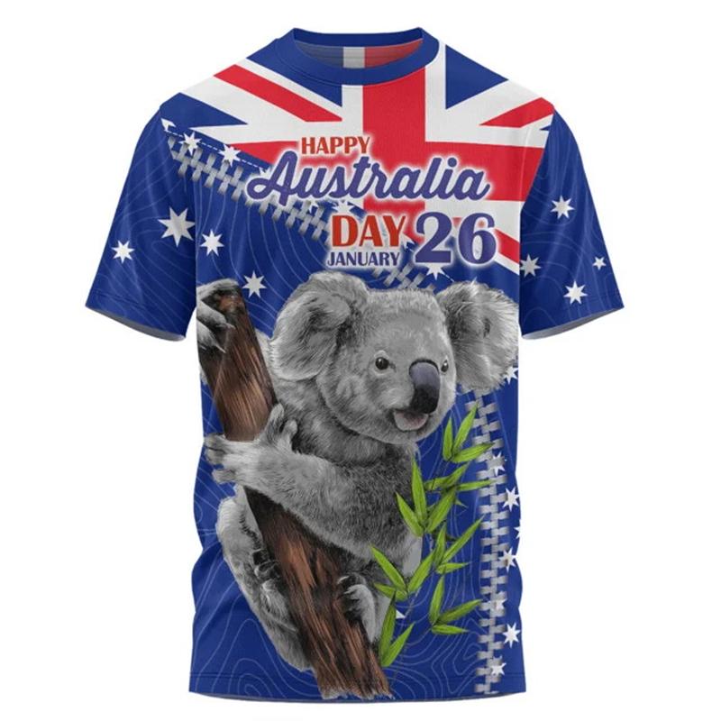 Australia Flag 3D Printed T-Shirts For Men Women Clothes Cute Koala Graphic Short Sleeve T Shirts New Casual Summer Kids Tops