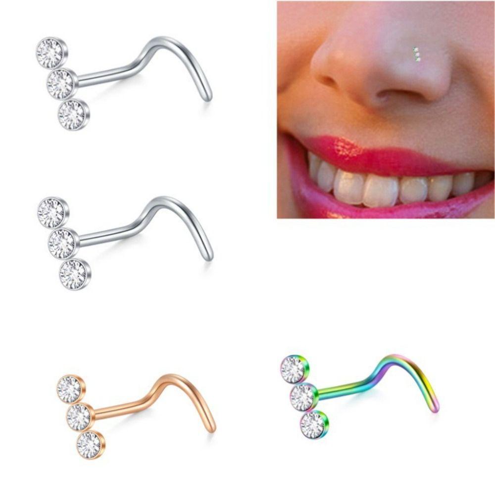 Geometric Zircon Nose Screw Studs Opal Nostril  Goth   Daily
