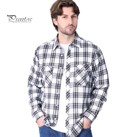 

Мужская рубашка с длинным рукавом, клетчатый топ с лацканами, свободный крой, повседневное фланелевое пальто для весны, осени, офиса, вечеринки, отпуска, дома, свидания S белый