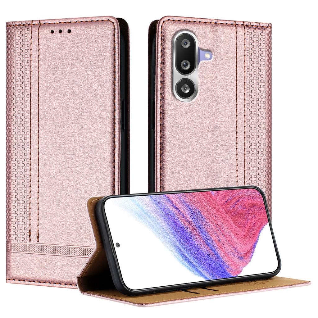 Für Samsung Galaxy M36 5G Hülle L-förmiges Gittermuster Leder Ständer Handyhülle mit Kartenfächern