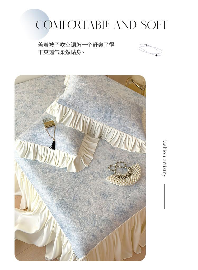 Princess Style Summer Cool Feeling Ice Bean Cool Mat Lace Bed Skirt Three Piece Set - Garden