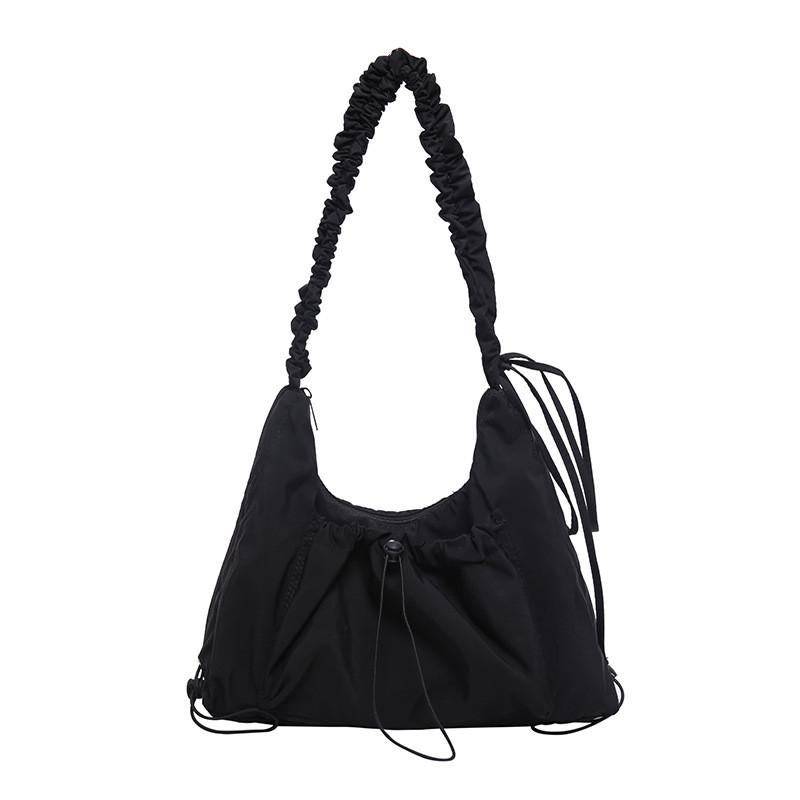 Nylon Folded Shoulder Bag For Women With Drawstring Design For Casual Travel