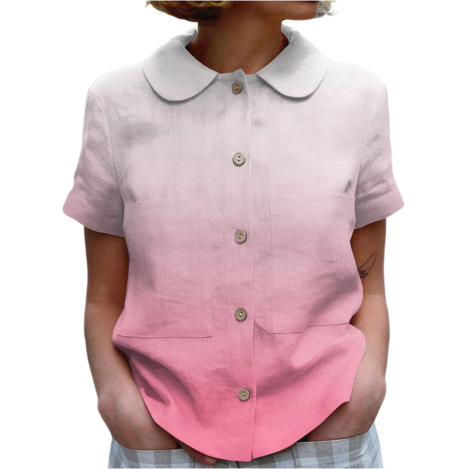 

Women s Fashionable Gradient Print O Neck Button Short Sleeved Top XXL