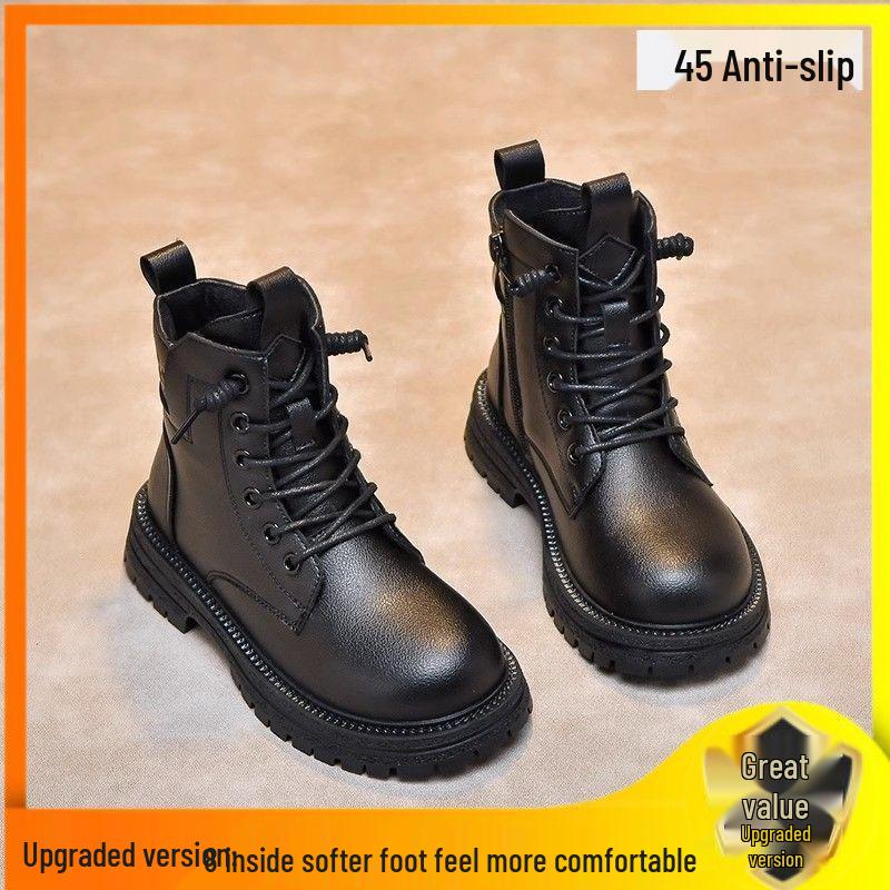 Children's Soft Leather Martin Boots: Autumn/Winter Girls' Fashion, Warm Velvet, British Style, Ankle Boots for Girls.