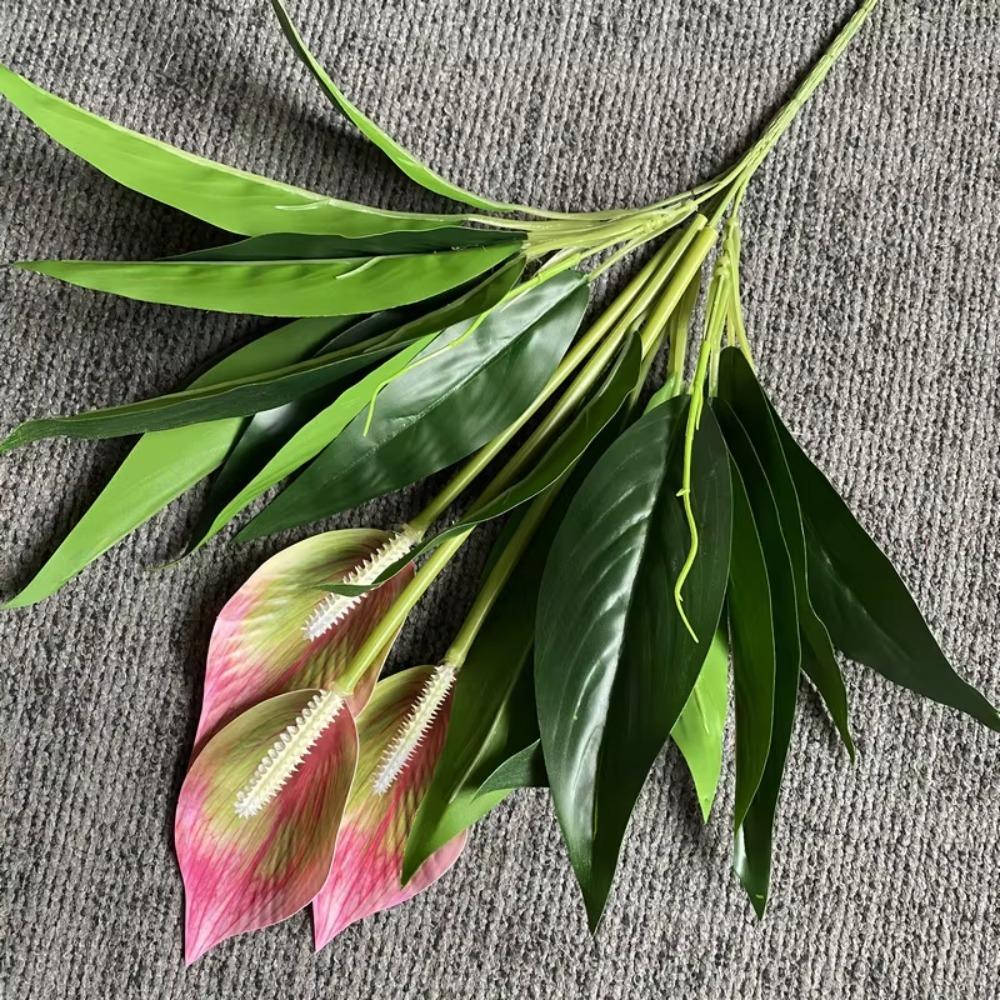 Real Touch Plastic Artificial Green Plants Green Plants Tree Branch Palm Tree Leaves Fake Anthurium Home Decor