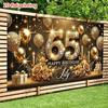 Sfondo 2D Nero Oro per 65° Compleanno, Banner Sfondo Fotografico per Festa 65 Anni con Diamanti