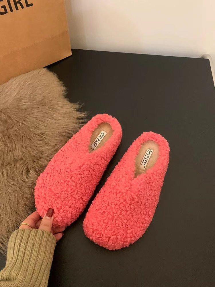 Mao Mao slippers women wear autumn and winter bag head half support shoes plush warm flats