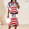 Women Plus Size Printed Round Neck Batwing Sleeve Ruffle Hem Top Fishtail Skirt Two Piece Set