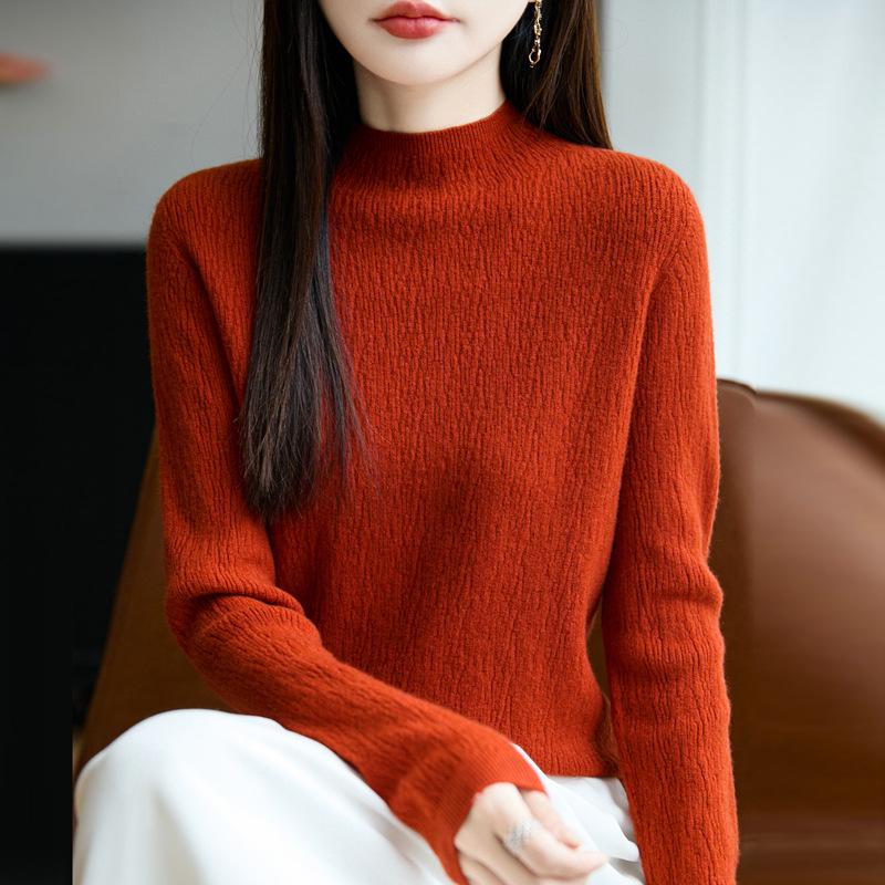 Half Turtleneck Knitted Sweater for Women In Autumn and Winter Solid Color Paired with Long-sleeved Pullover Top