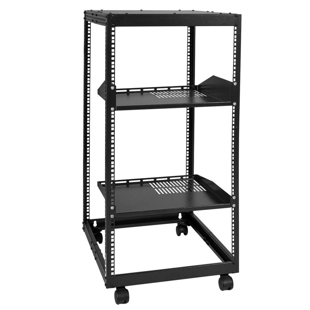 20U Open-Frame Serverrack, 15''-40'' Verstellbare Tiefe, Freistehend oder Wandmontage Netzwerkserverrack, 4-Säulen AV-Rack mit Rollen, Bietet Platz für alles Ihre