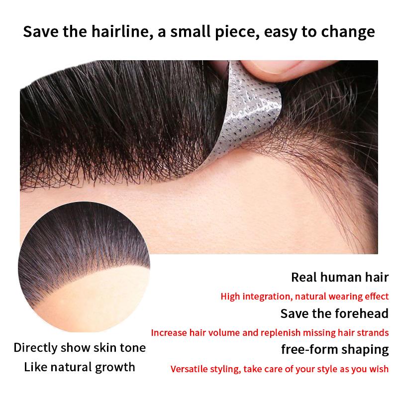 Pánský přední tupé V smyčka 100% lidské vlasy Záplata pro linii vlasů na čele Tenká kůže PU Linie vlasů Pánská vlasová protéza Tupé