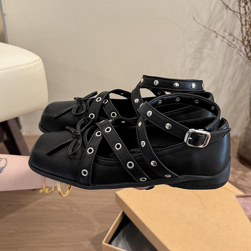 Fashion Silver bow small single shoes women's spring and summer new heightening real soft leather light mouth square head ballet shoes