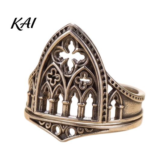 Open Finger Ring Retro Hollow Castle for Men Women, Gothic Church Statement Carved Ring, Non Tarnish Alloy Carving Hypoallergenic Jewelry