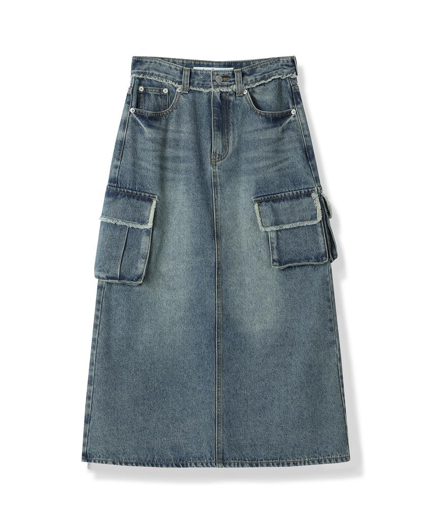 AVANDRESS Harper Tassel Pocket Denim Long Skirt Yellow Blue