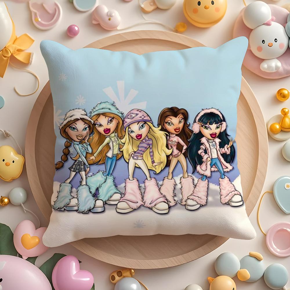 PIKPAKA Fashion BBratz MMask Gir Cushion Cover Plush Fabric Soft DoubleSided Printed Sofa Warm Winter Home Gift Pillow Cover
