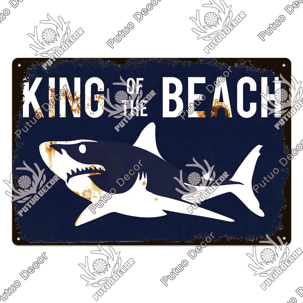Putuo Decor Shark Sign Metal Signs Vintage Tin Sign Funny Warning Movie Poster for Bar Pub Kitchen Club Man Cave Wall Decoration