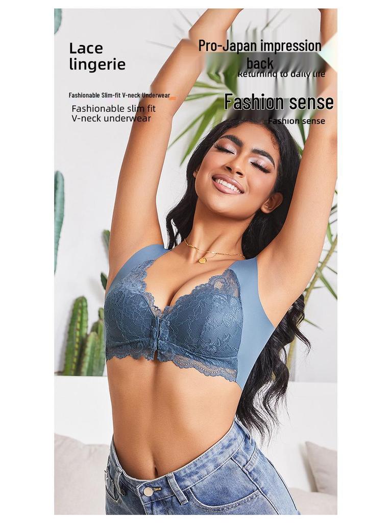 Sutien cu cataramă frontală din dantelă europeană și americană cu design elegant pe spate - Lenjerie intimă pentru femei plus size