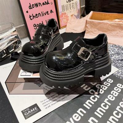 Round Head Versatile Skirt Black Platform British Style Small Leather Shoes Women's 2025 New Autumn Retro Thick Heel Single Shoes