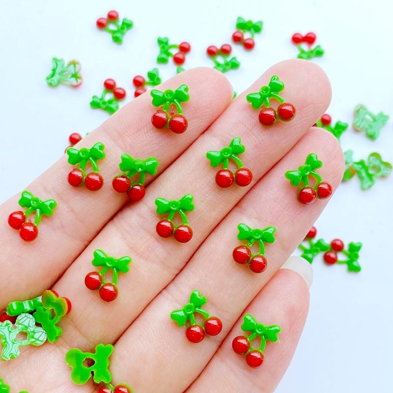 

200Pcs Cute Mini Fruit Red Cherry Nail Art Resin Designer Charms DIY Craft For Nail 3D Decorations Jewelry