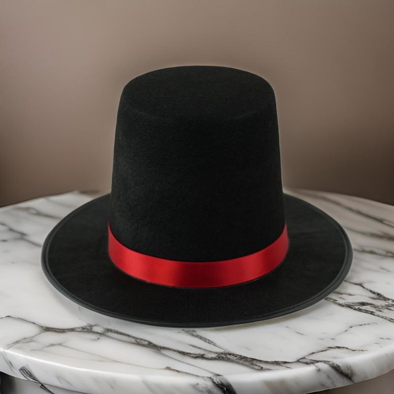 Vintage Black Top Hat Satins Ribbon Belt Caroler Snowman Costume Accessory for Adults and Teens Formal Occasion