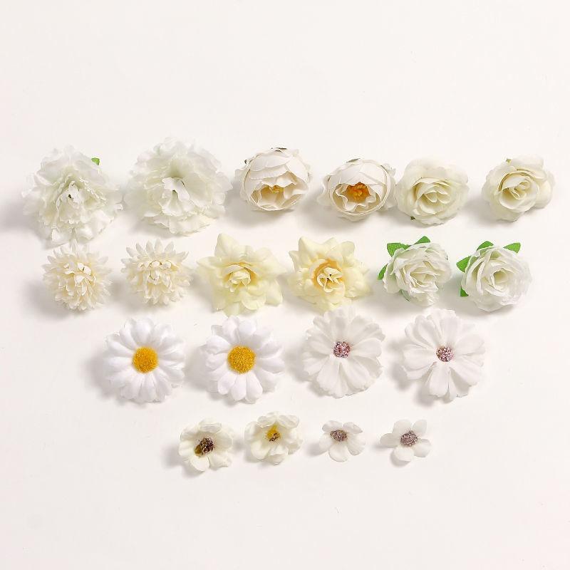 20Pcs Mini Silk Artificial Flowers Fake Rose Daisy Flower Heads Autumn Decoration for Home Room Wedding Wreath Accessories Gifts