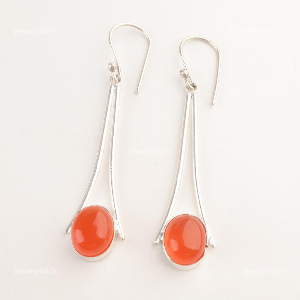 Carnelian Stone 925 Sterling Silver Handcrafted Dangle Drop Mother Gift Earrings EE-136-28