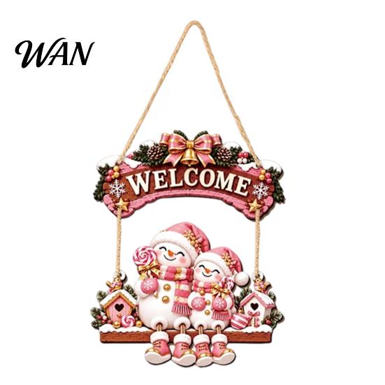Festive Room Decoration for Holiday Wooden Christmas Welcome Sign, Front Door Hanging Rustic Gift Friends And Family Wall Decor with Elk/Santa