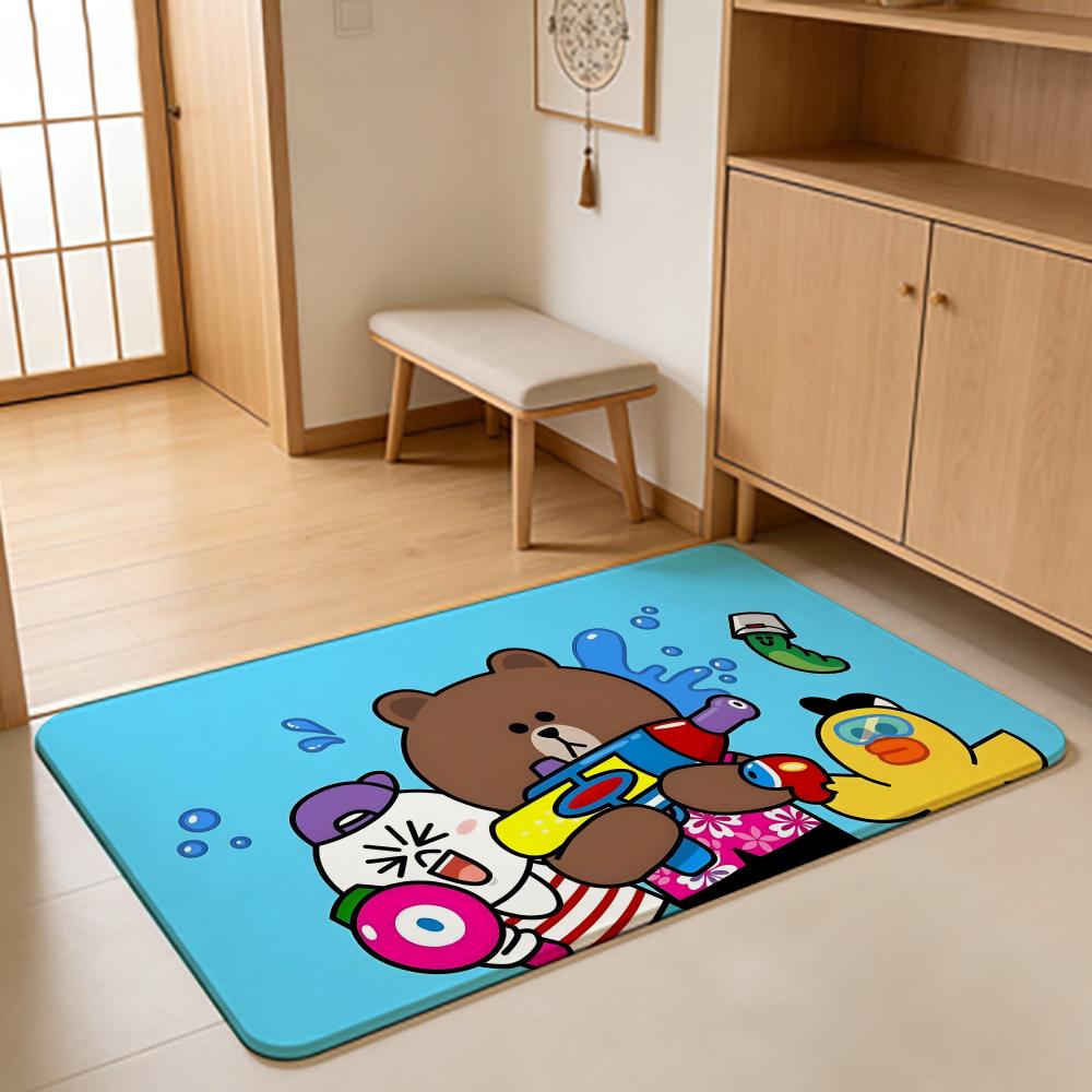 ANIME B-Brown Bear Floor Mat Absorbent Floor Mat Non-Slip Entrance Rug for Bathrooms Restrooms and Toilets