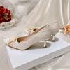 Fashion Banquet High-heeled Shoes Pointed Head Shallow Mouth Beaded Lace Flower Set Foot Non-slip Wear Fine Heel Shoes