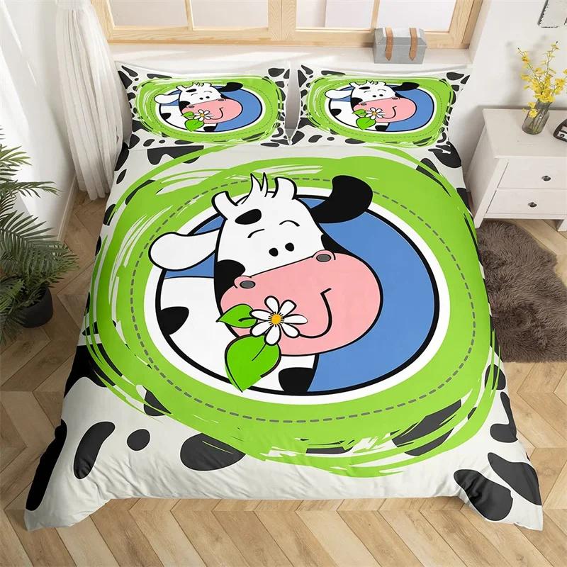 Comforter Cute Cartoon Cows Twin King Farm Animal Bedding Set Microfiber Botanical Floral Comforter For Boys Girls
