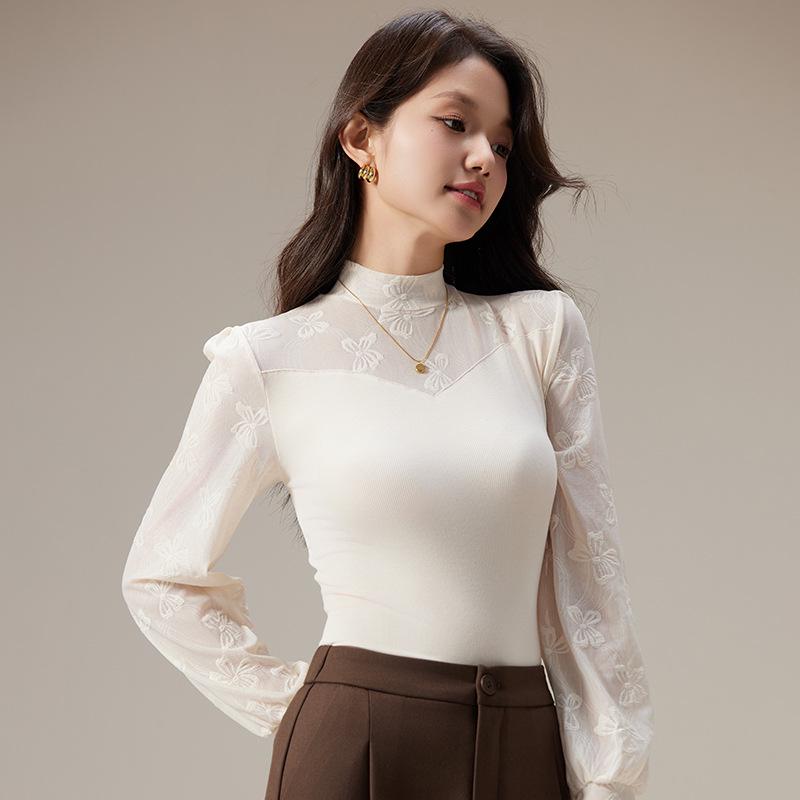 2025 Autumn Women's Slim Lace Modal Long Sleeve Base Layer Tee