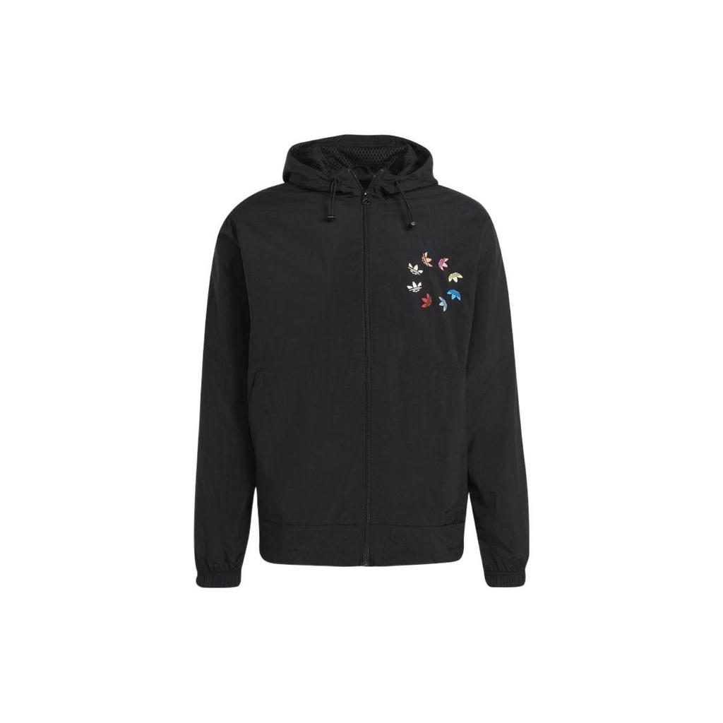 Adidas Logo Hooded Sports Jacket Men Outerwear Black H35650