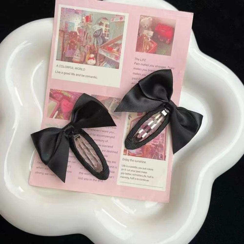 Metal Bow BB Clip Y2K Oval Hairpin Trendy Cloth Hair Clip  Daily