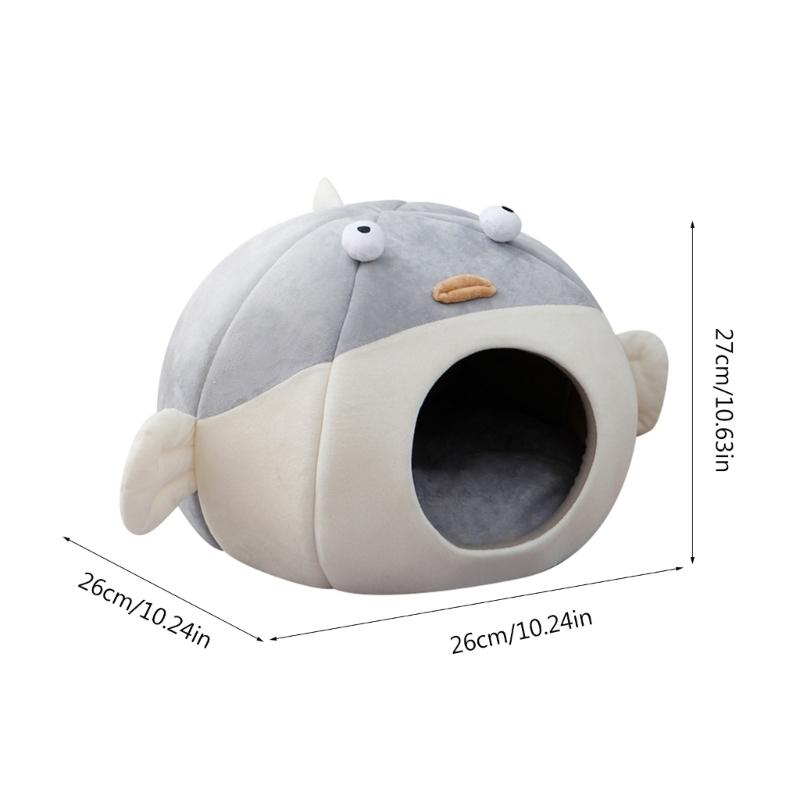 Globefish Shape Cat Cave Bed Tent for Indoor Small To Large Cat Washable Cartoon Soft Cushion Anti-Slip Bottom