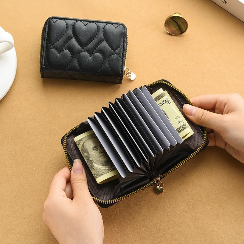 Slim PU Leather Card Holder Women Men Minimalist Ins Style Multi-Slot Wallet With Zipper Anti-Magnetic Protection