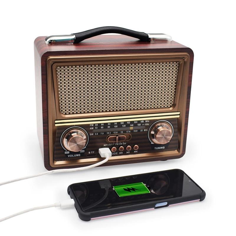 Wood Stero Wireless Bluetooth Speaker HIFI Sterero Mp3 Player Radio Receiver Rechargeable FM/AM/SW SUPPORT USB/SD/TF