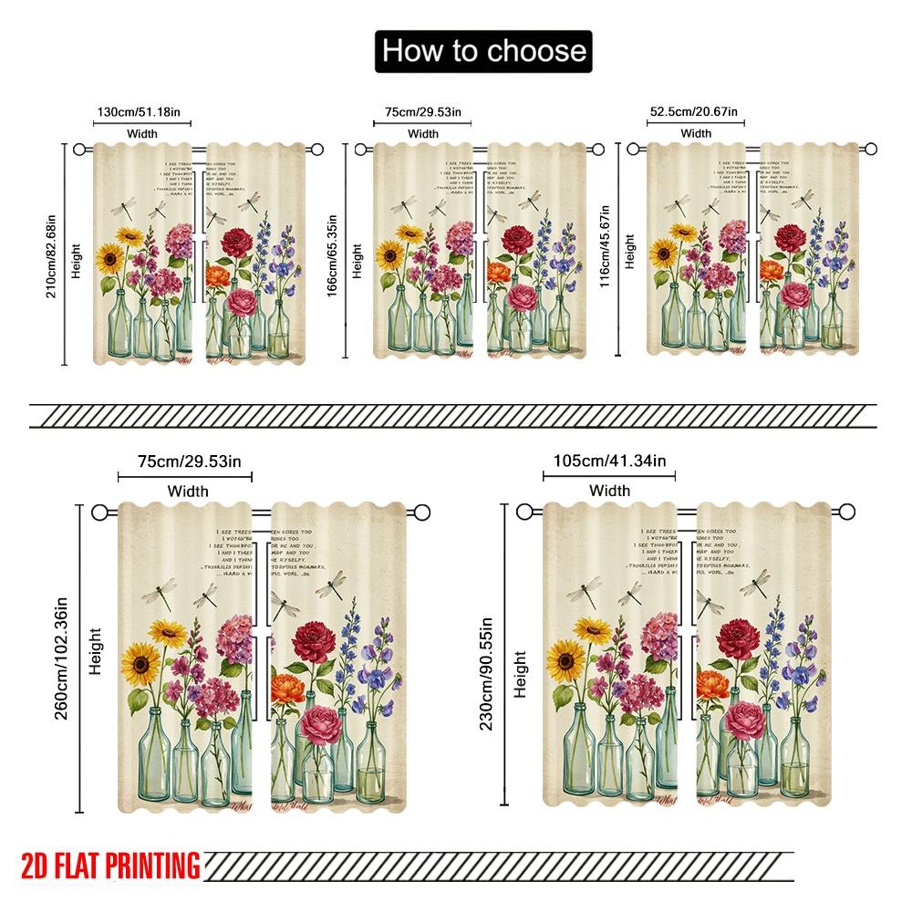 2 Stück 2D Flachdruck Szenenvorhänge Schöne Wunderbare Welt Blumen Stoff Ohne Strom Feiertagsdekorationen Verwendung für